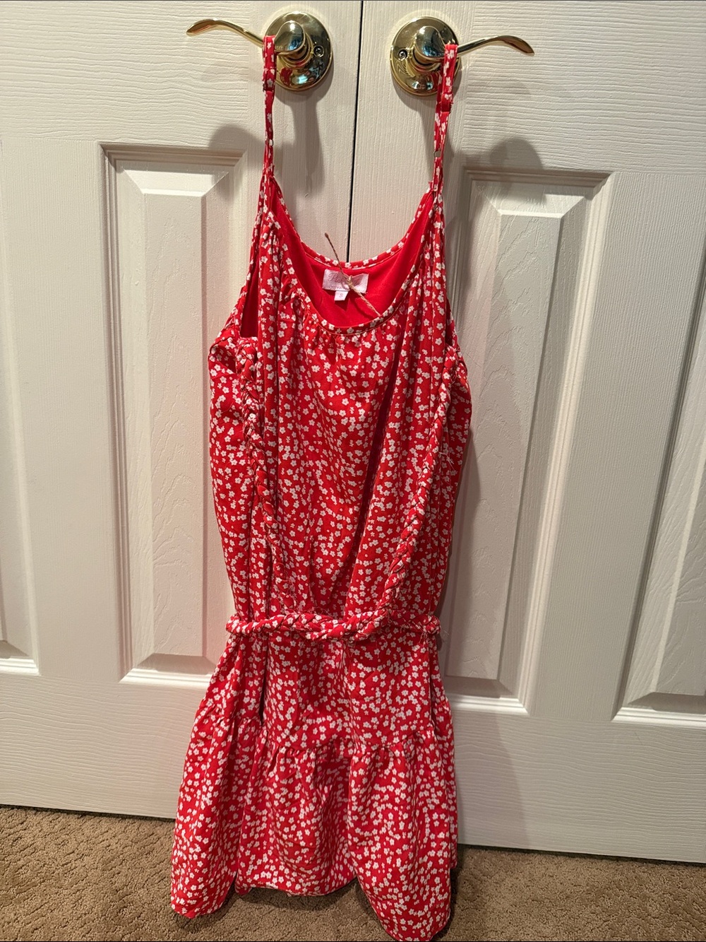 Pink Lily Red Floral Spaghetti-Strap Dress
